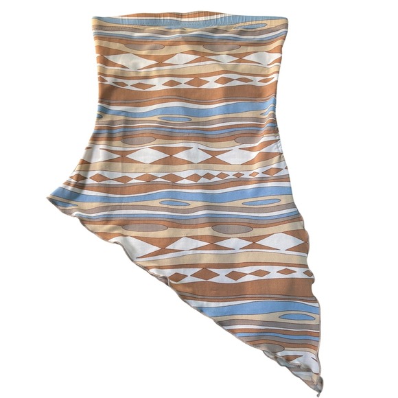 725 Originals Tops - 725 Originals Womens S Y2K Handkerchief Hem Tube Top Geometric Abstract Brown